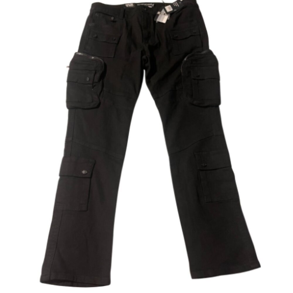 Decibel Cargo Pants Jean Mens 38x34 Black Streetwear Multi Pocket Utility *new*